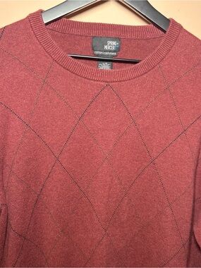 Spring + Mercer Burgundy Argyle Cotton Cashmere Sweater Large
